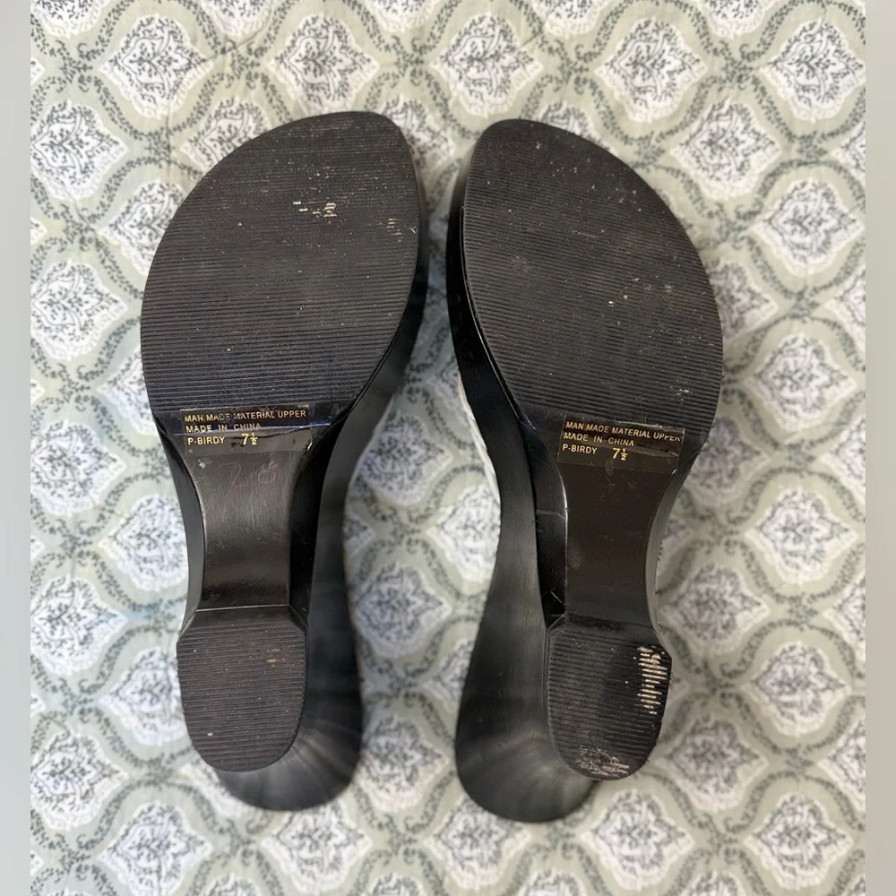 Nine West Women's Black Wedge Heels‎ Strappy Leather Women’s Size 7.5 Vintage
